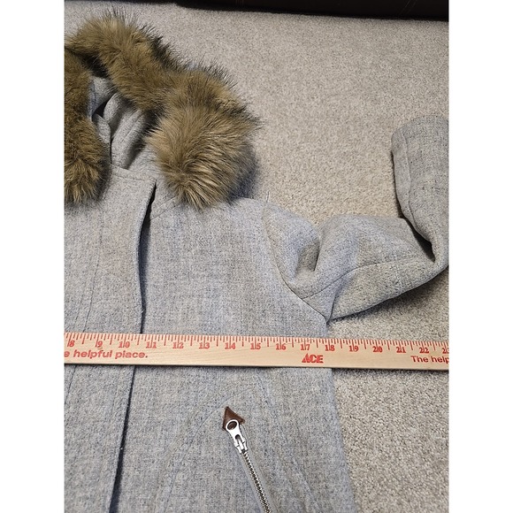 J.‎ Crew Chateau Parka Italian Stadium-Cloth Wool Fur Heathered Dusk Gray Sz 0 - Picture 7 of 8